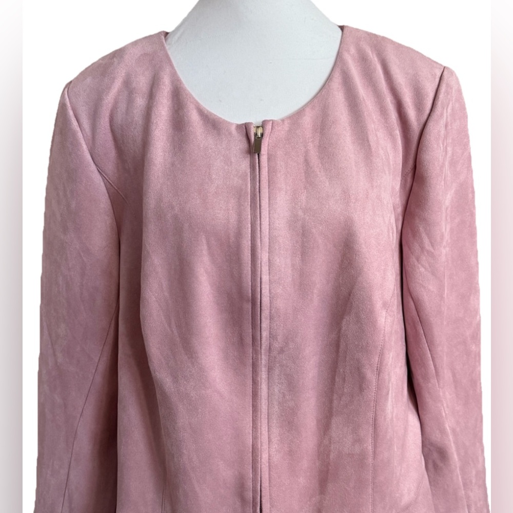 LANE BRYANT Pink Faux Suede Zip Front Jacket With Lace Up Back Plus Size 16W - Picture 2 of 7